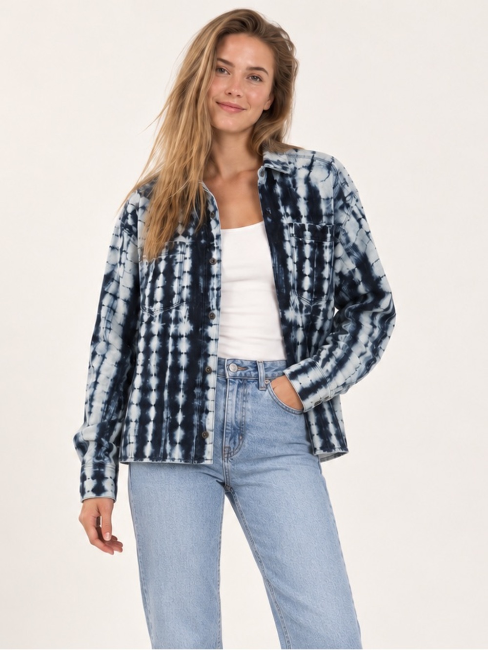 3X1 NYC Drew Tie Dye Oversize Denim Shirt Indigo Size M